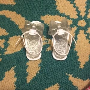 White and silver glitter sandals worn once